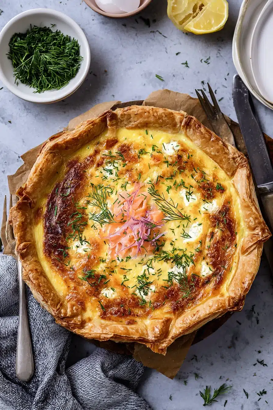 THE EASIEST CRUST EVER! PUFF PASTRY SMOKED SALMON & GOAT CHEESE QUICHE - Image 2