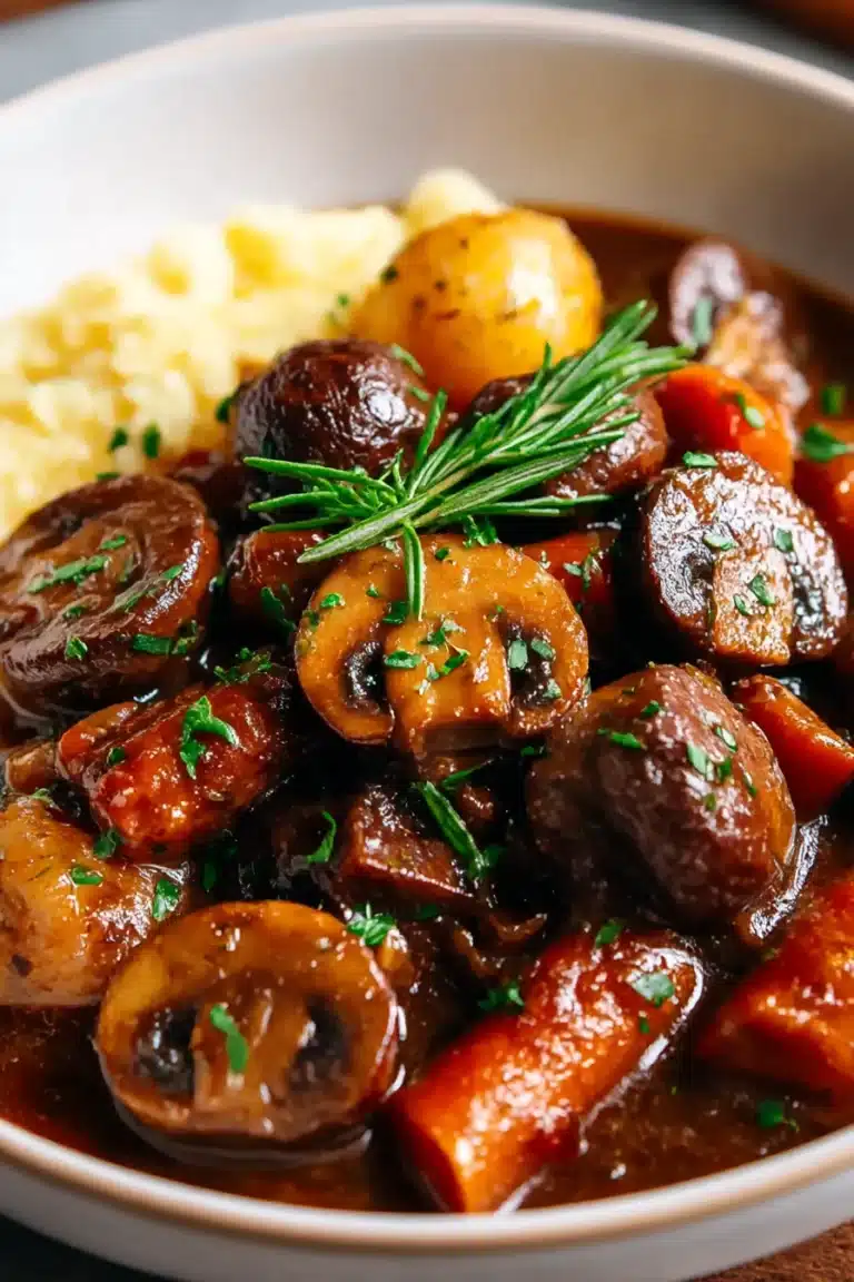 vegan, mushroom bourguignon, rich, flavorful, savory, plant-based, hearty, umami-rich